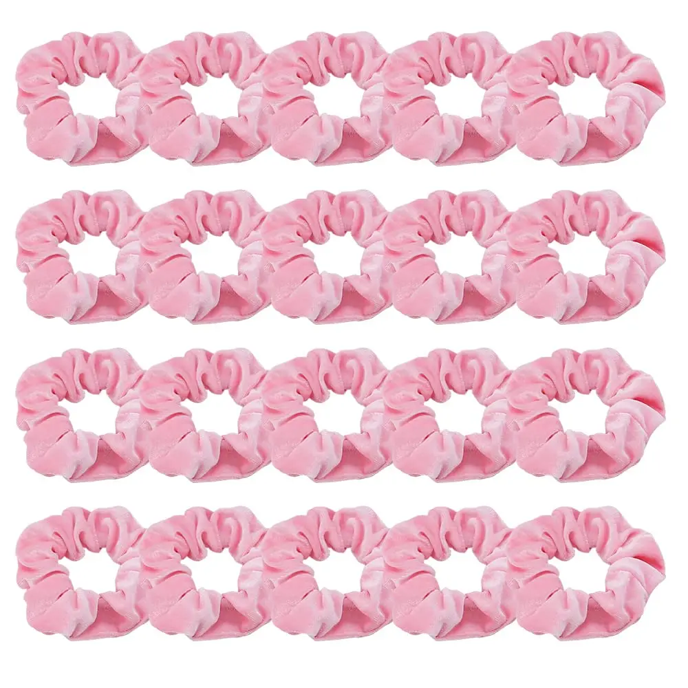 Women's Cute Plain Pink Velvet Scrunchies - 20-Pcs Elastic Bands, Soft Hair Ties, Everyday Hair Accessories for Daily Use