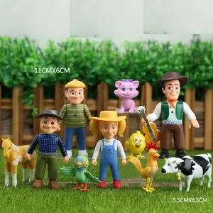 10pcs/set Farm Action Figures La Granja De Zenon Red Barn Barnyard Farm Kids Baby Cute Animals Happy PVC Ornament Set Gifts