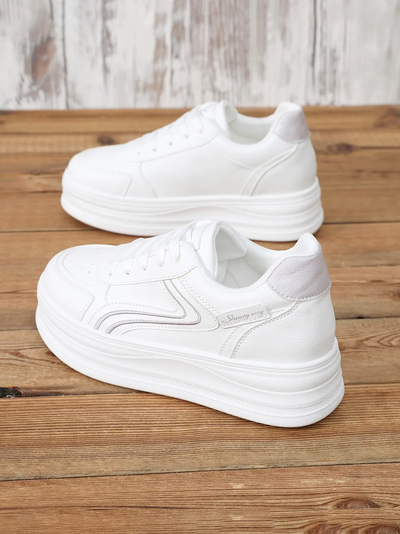 Women's Casual Sports Shoes, Comfortable Elegant Sneakers, Height-Boosting Thick Sole, Breathable, Versatile, Spring Fall Low Heel