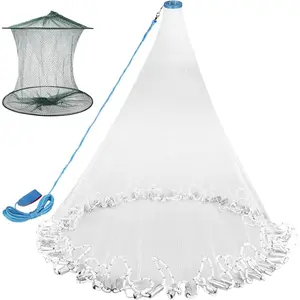 Cast Net for Fishing with Shrimp Cage, American Freshwater Saltwater 3/4/5/6/7/8/9/10Ft Radius Casting Net Bait Trap Fish, Heavy Duty Zinc Sinker, 3/8 Inch Mesh Size