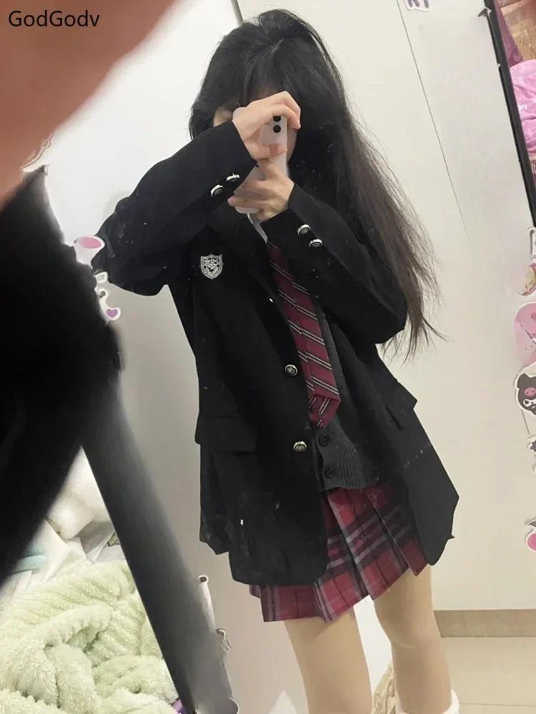 Spring Japanese Preppy Style Vintage 3 Piece Set Women JK Sweet Elegant Skirt Suit Female Necktie Korean Style Chic Outfits 2025