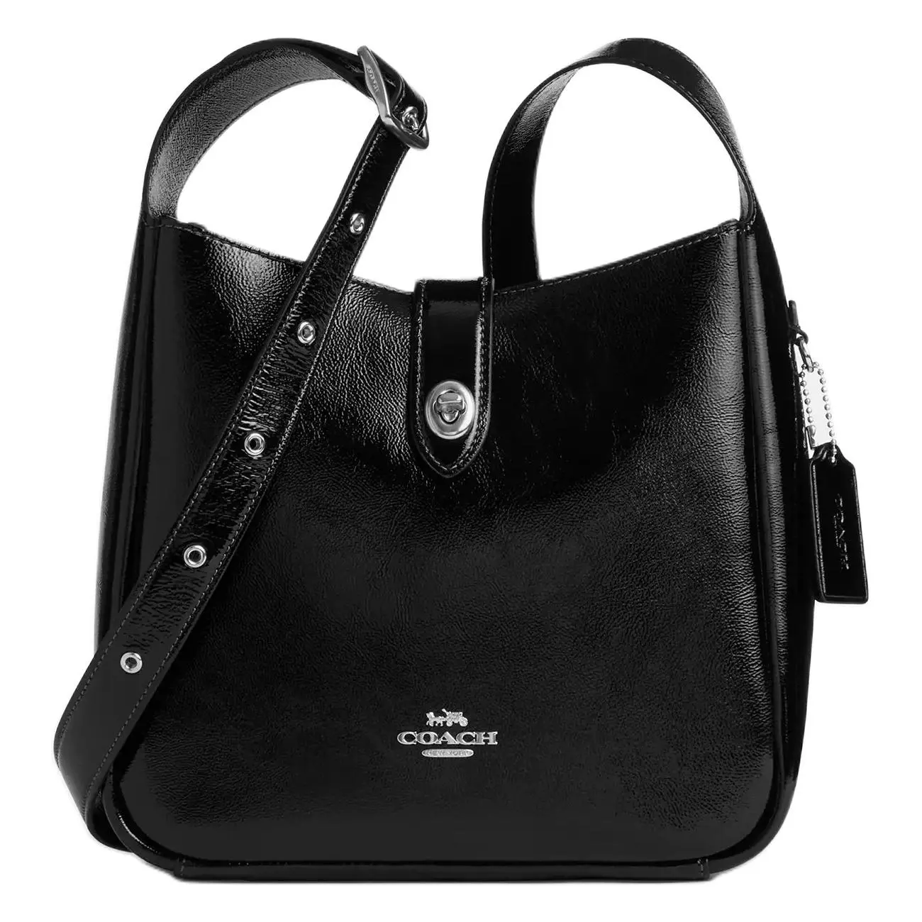COACH Hadley 24 Wrinkled Patent Leather Convertible Crossbody Bag for Women, Medium Size, Black