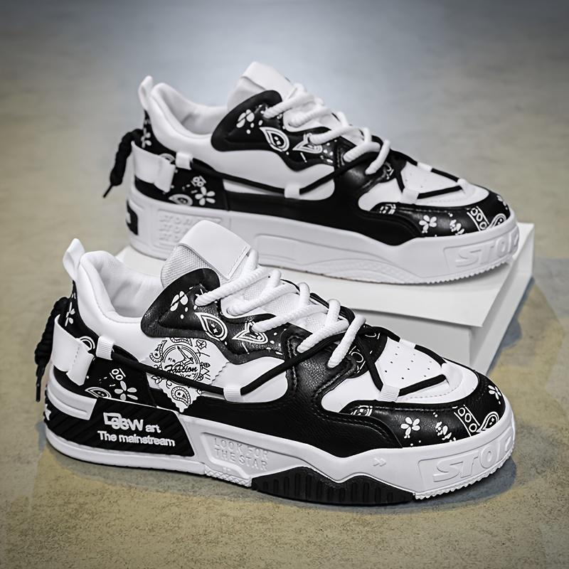 Men's Paisley Trendy Low Top Platform Skate Shoes With Double Shoelace, Non Slip Comfy Casual Shoes For All Seasons