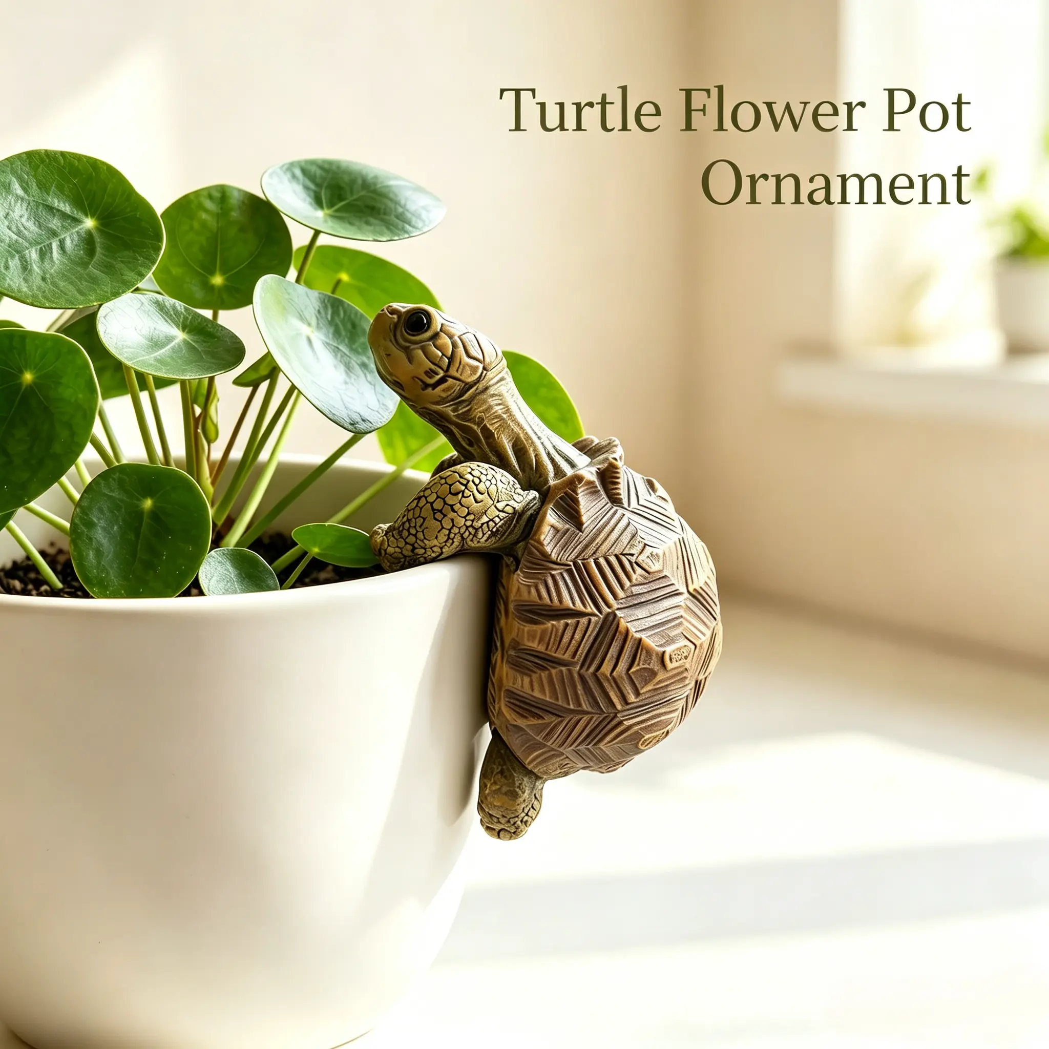 Cute Resin Climbing Turtle Pot Hanger, Mini Lifelike Tortoise Figurine Statue for Succulent Flower Pots, Whimsical Garden Balcony Patio Decor, Turtle Lover Gift for Plant Parents, Resin Sculptures, Animal Statue, Garden Accessories-YY0