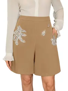 Elegant Women's Bermuda Shorts with Rhinestones, Modern Suit Style, Spring Summer Festival Graduation, Trendy Fashion