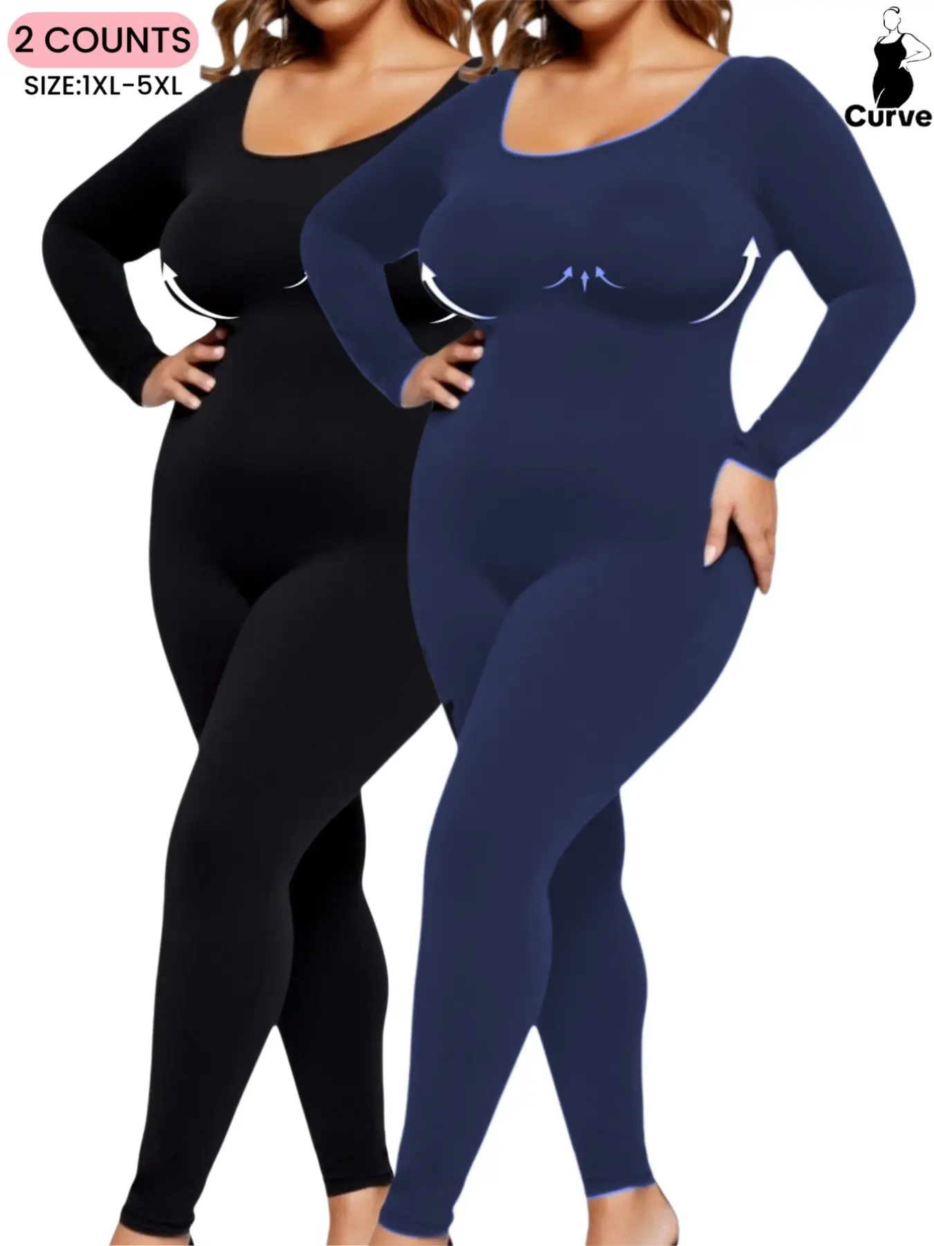 Women's Plus Size Slimming Long Sleeve Jumpsuit, Stretchy Jumpsuit, Waist Control Jumpsuit, Waist Cinching Yoga Pants, Casual Springl&Fall Sportswear,  Seamless Bodysuit,Stretch Skin-Friendly Fabric，Bottoms For Daily Wear