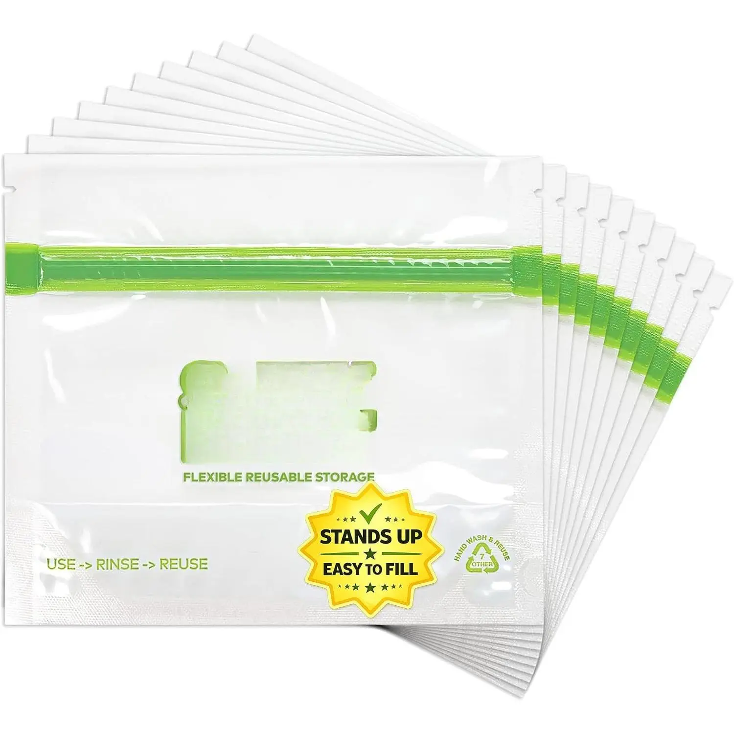 10 x   Storage Bags,  Freezer Bags,  Snack Bags, Stand-Up Expandable “Stand & Fill”, Clear 3-Mil 6” x 4”,  Made, , NO PEVA, 10-pk