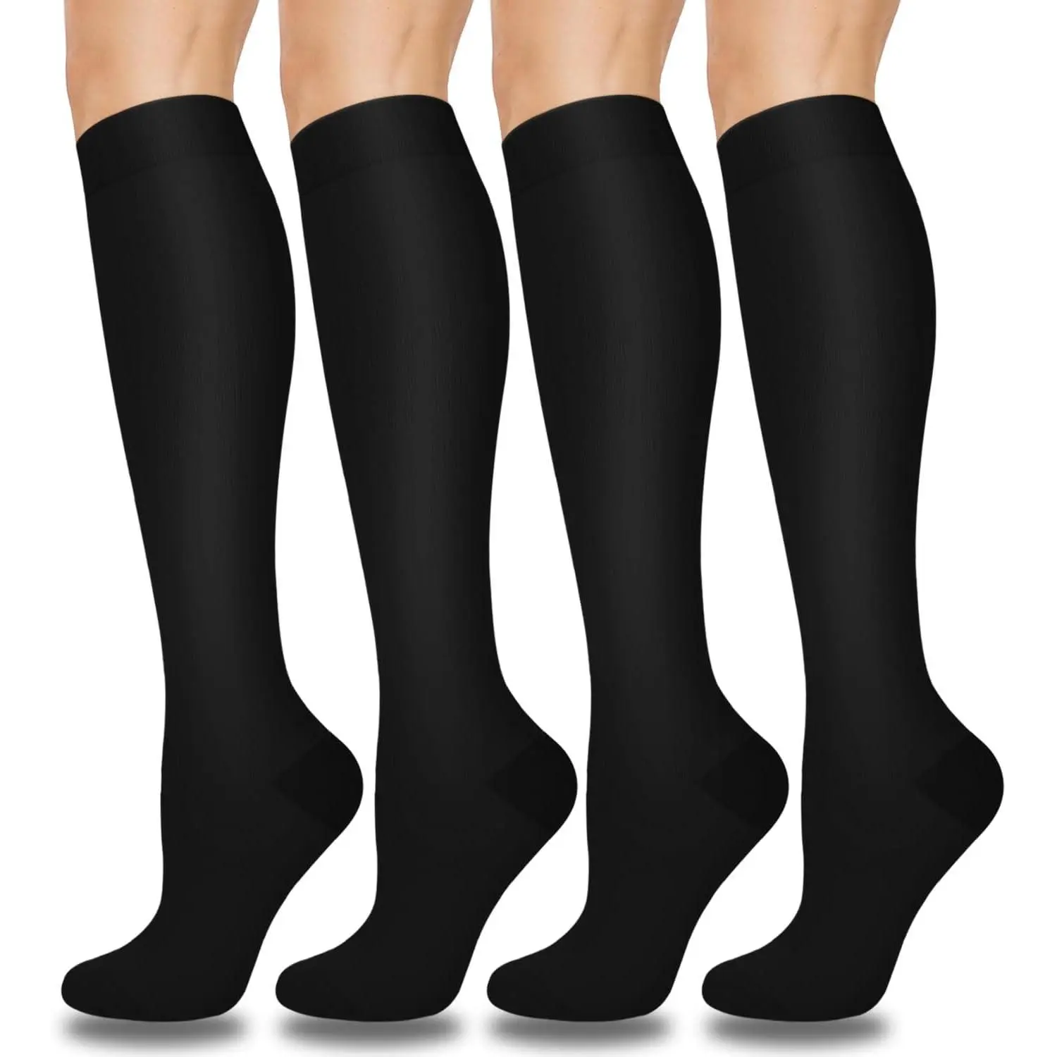4 Pairs Compression Socks for Women & Men, Patterned Knee-High Athletic Support (15-19mmHg) for Running, Travel & Nurses, Active Socks, Athletic Sports Socks
