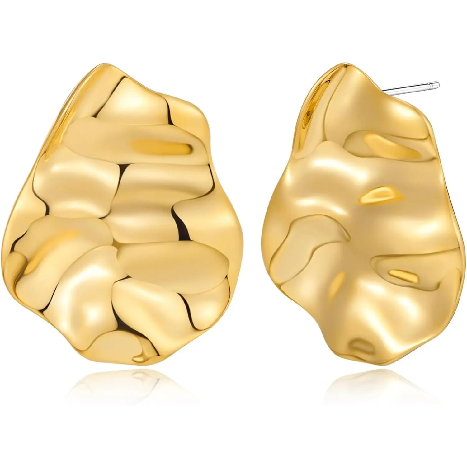 Irregular Gold Stud Earrings for Women Hammered Silver Stud Earrings Statement Geometric Vintage