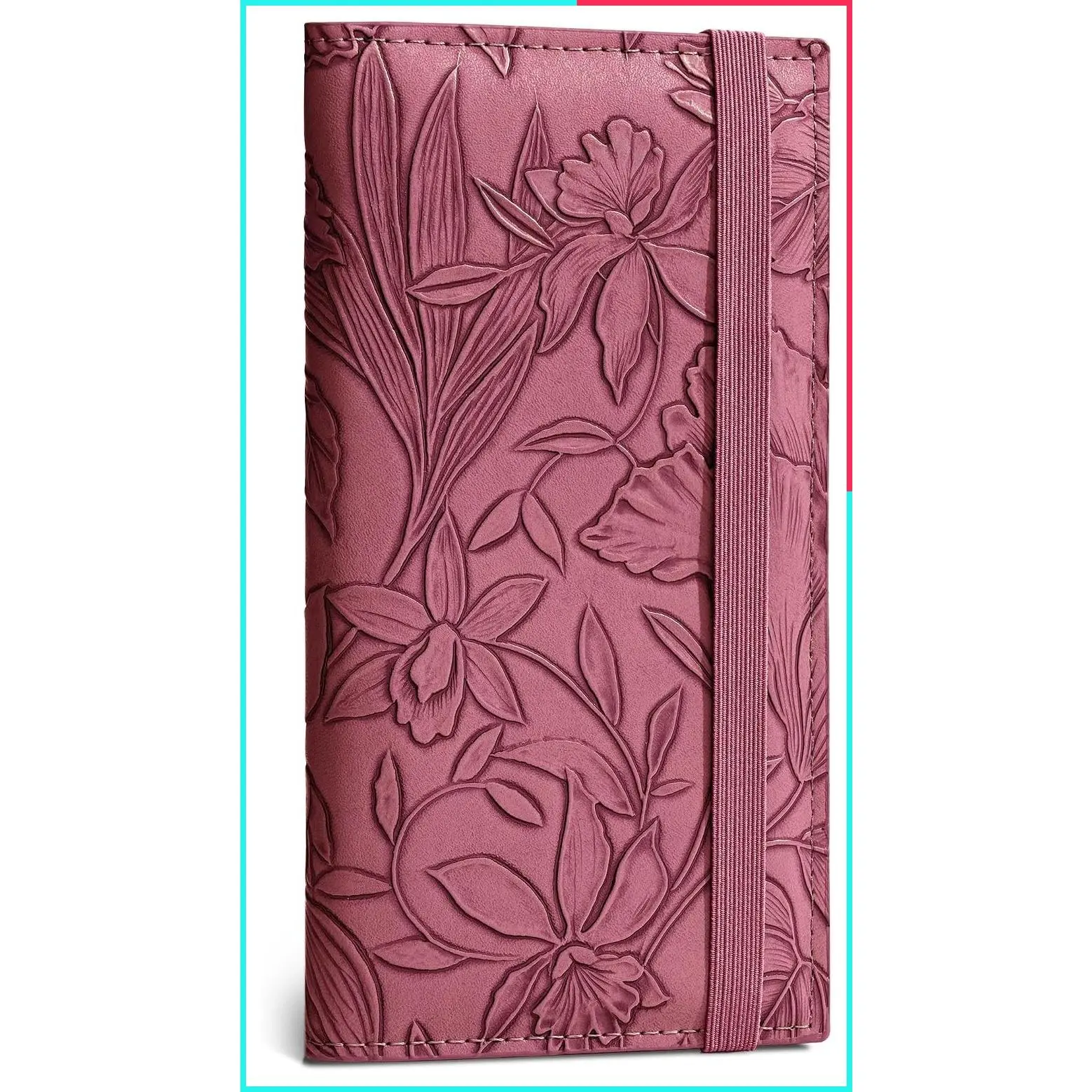 Premium PU Leather Checkbook Cover for Personal Checkbook, Women & Men, RFID Blocking, Top & Side Tear Duplicate Checks, Wine Red