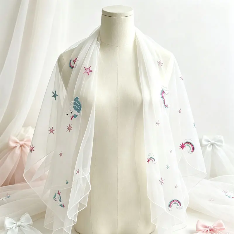 Colorful Floral Embroidered Polyester Flat-Woven Sheer Tulle Fabric - Sheer Mesh Cloth for Wedding Dresses, DIY Sewing Crafts