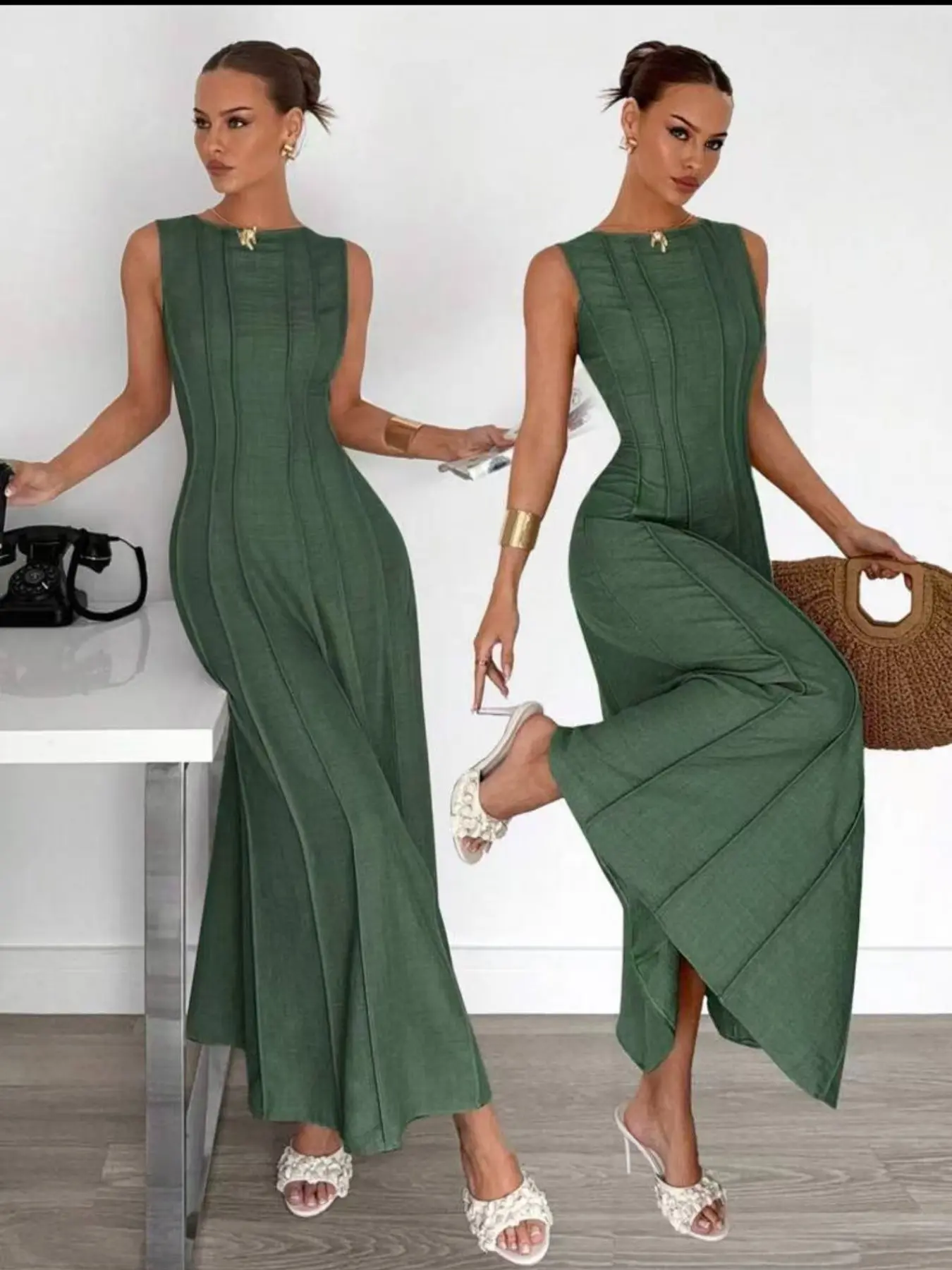 Women's Elegant Sleeveless Maxi Dress, Slim-Fit Formal Gown, Wedding Guest Party Dress, Available in Multiple Colors