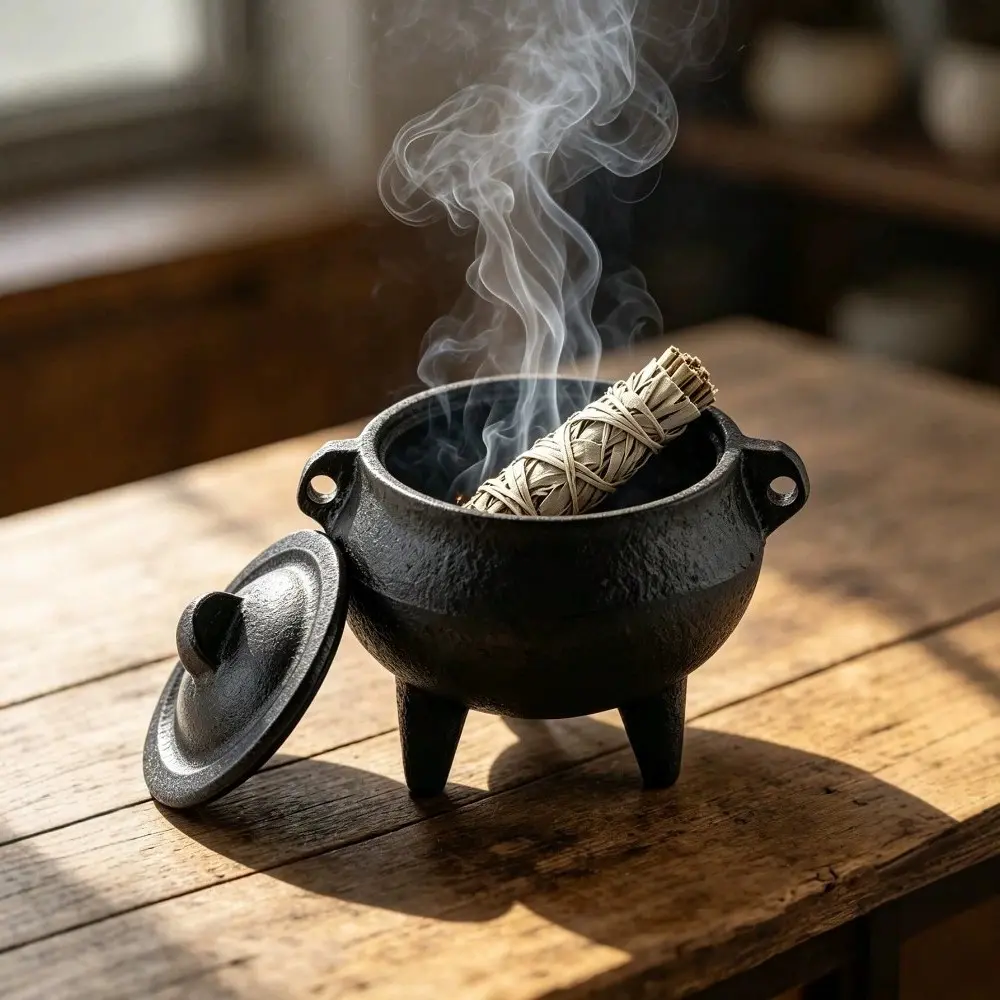 1pc Small Cast Iron Sage Burner, Metal Incense Holder for Yoga & Meditation, Home Fragrance Desk Aromatherapy Accessory, Holiday Decor Gift for Halloween and Christmas