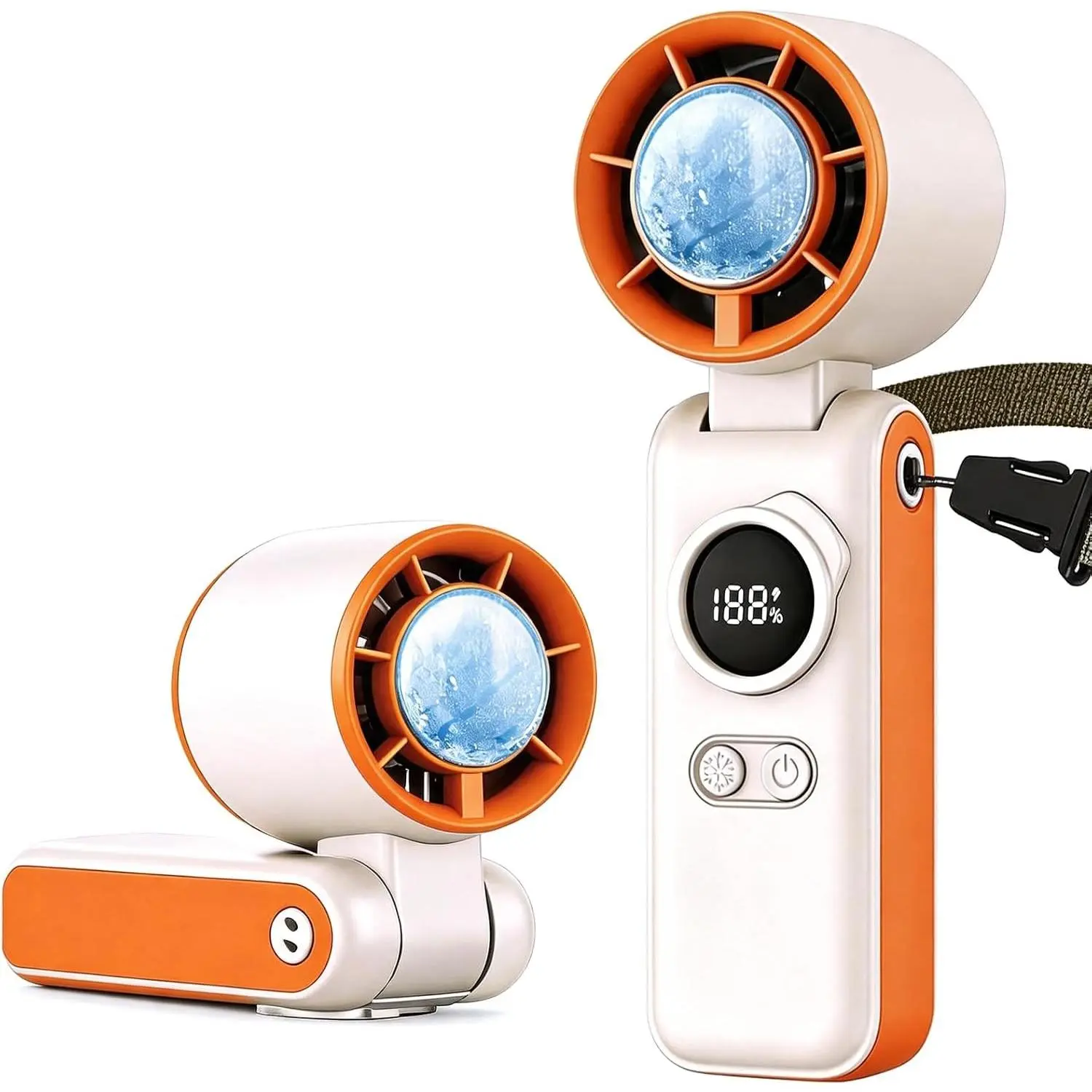 Handheld High Speed Turbo Ice Fan,with Semiconductor Ice Cooling,199 Speed/26550RPM,6000mAh USB Rechargeable,3-in-1 Mini AC Fan(Hand/Neck/Desk),Portable Personal Fans for Outdoor Travel Beach(Orange）Gift.