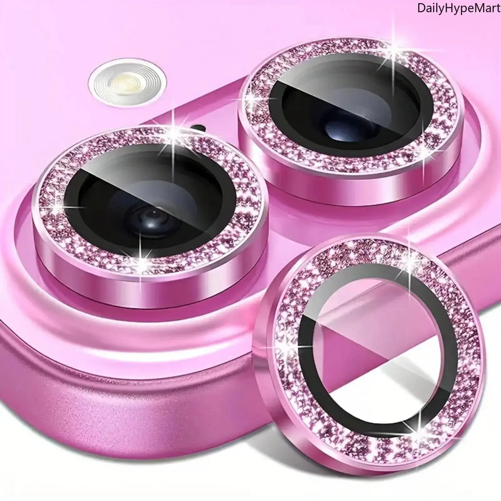 Sparkly Glitter Rhinestone Camera Lens Protector - Shockproof PVC Plastic Fashion Accessory for iPhone Series, Unisex Users, Romantic Ethnic Style, Sparkles in Light