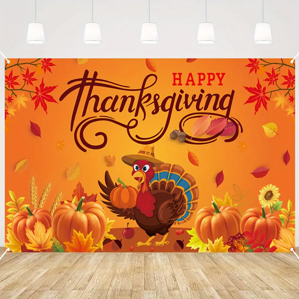 2D Flat Happy Thanksgiving Polyester Photography Backdrop, HD Digitally Printed Soft Lightweight Foldable Banner Cloth for Fall Party, Photo Booth Displays, Portrait Photography, Hd Print, Holiday, Foldable Cloth, One-Piece