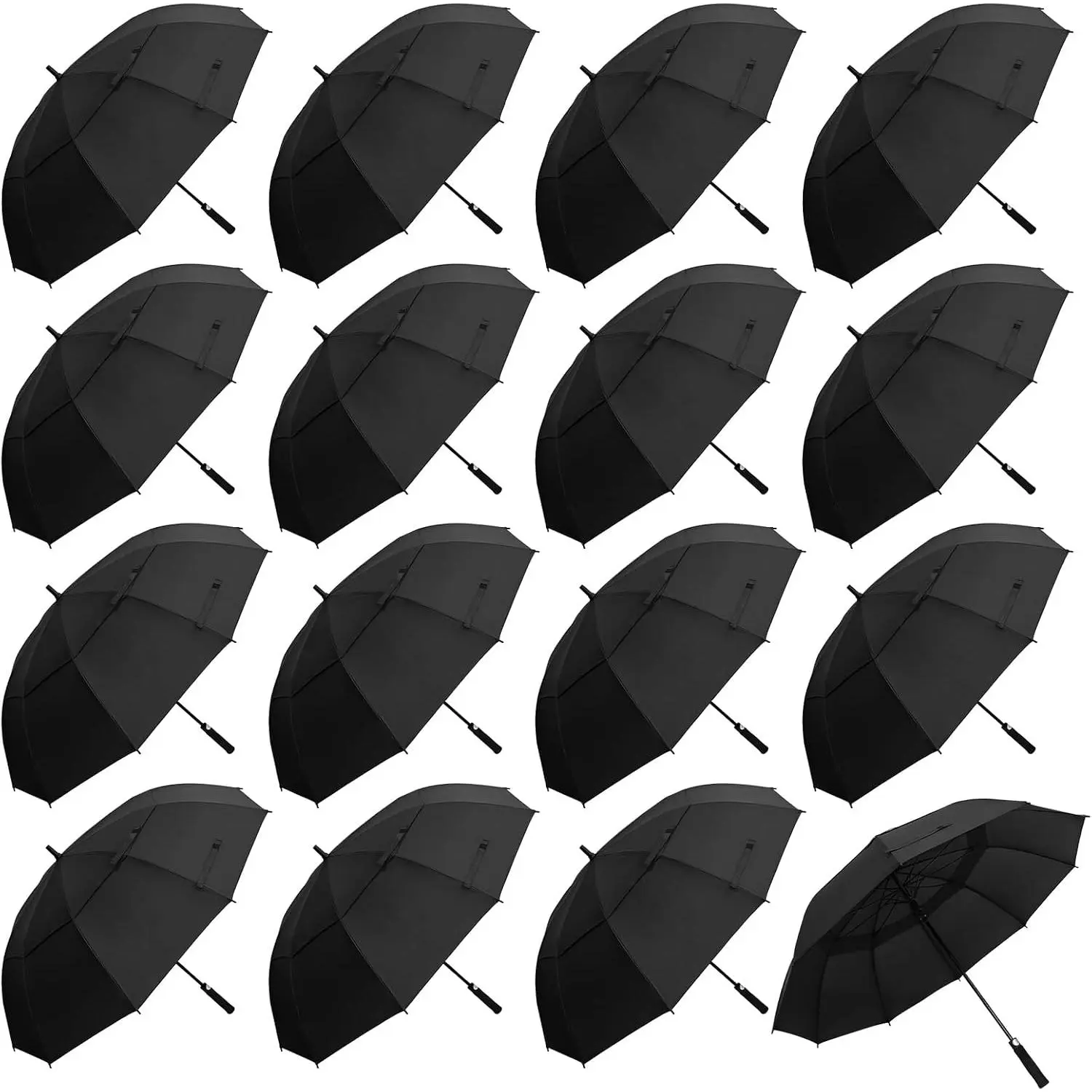 Straight Handle Umbrella 16 Pack, 10-Rib Heavy Duty Windproof Stick Umbrellas with 210T Thick Fabric, Auto Open Large Golf Umbrellas for Rain, Bulk Wholesale for Business & Events
