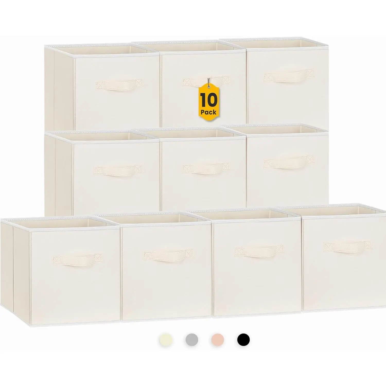 Storage Cubes, 11 Inch Clothes Storage Bins with Dual Handles (10 Pack), Fabric Collapsible Storage Bins for Shelves Closet, Cubby Organizer Bins for Clothing Toys Blanket Magazines (Beige)