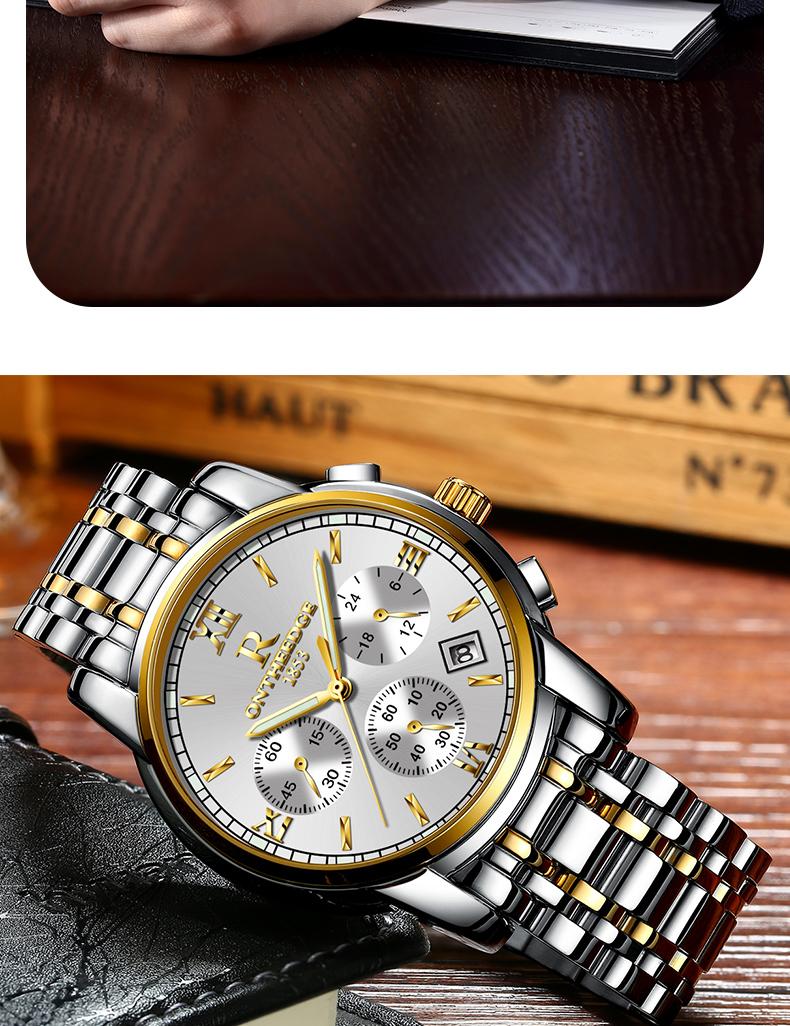 Men's Luxury Two-Tone Gold Silver Chronograph Quartz Watch - Stainless Steel Wristwatch with Date, Roman Numerals, Subdials, Elegant Business Dress Watch, Perfect Gift for Husband Dad Boyfriend