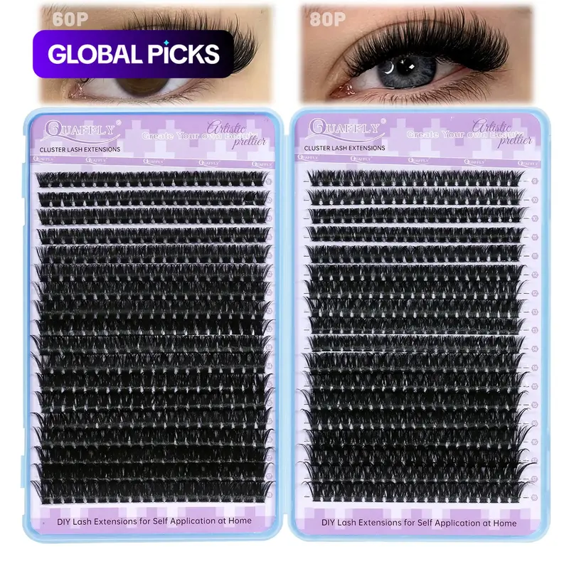 720pcs D-Type Lash Curler Set, Natural Lash Extension Kit, 60D+80D, 9-17mm-0.07D, Home DIY, Liquid Form, No Flammable Liquid, Natural Lash Clusters, Beauty Eyelash Clusters #GLOBAL PICKS