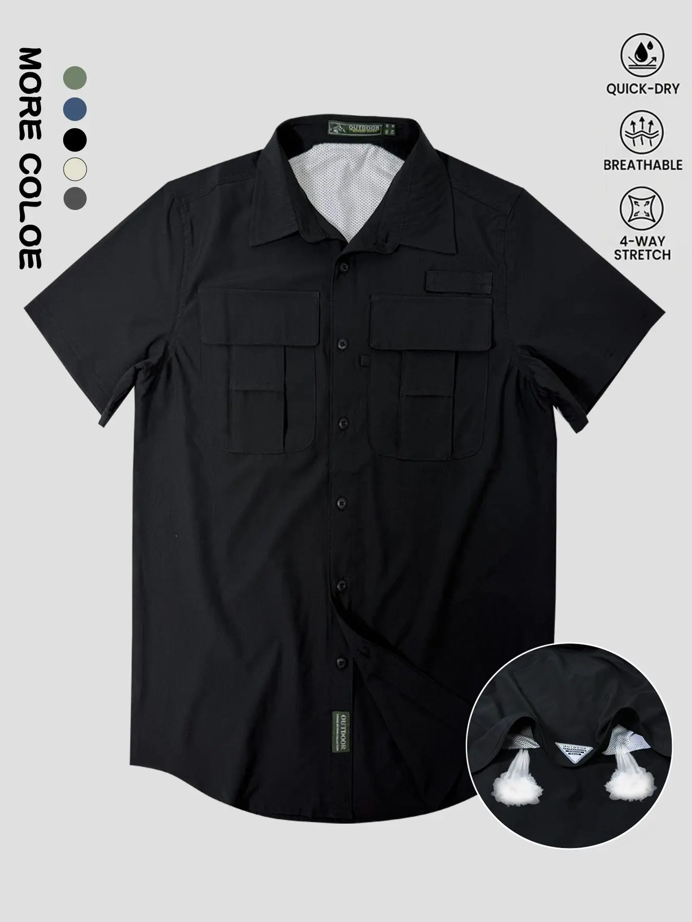 Men's Multi-Pocket Work Shirt, Breathable Button-Front Elastic Workwear, Summer Durable Casual Top, Ideal for Daily and Work Wear