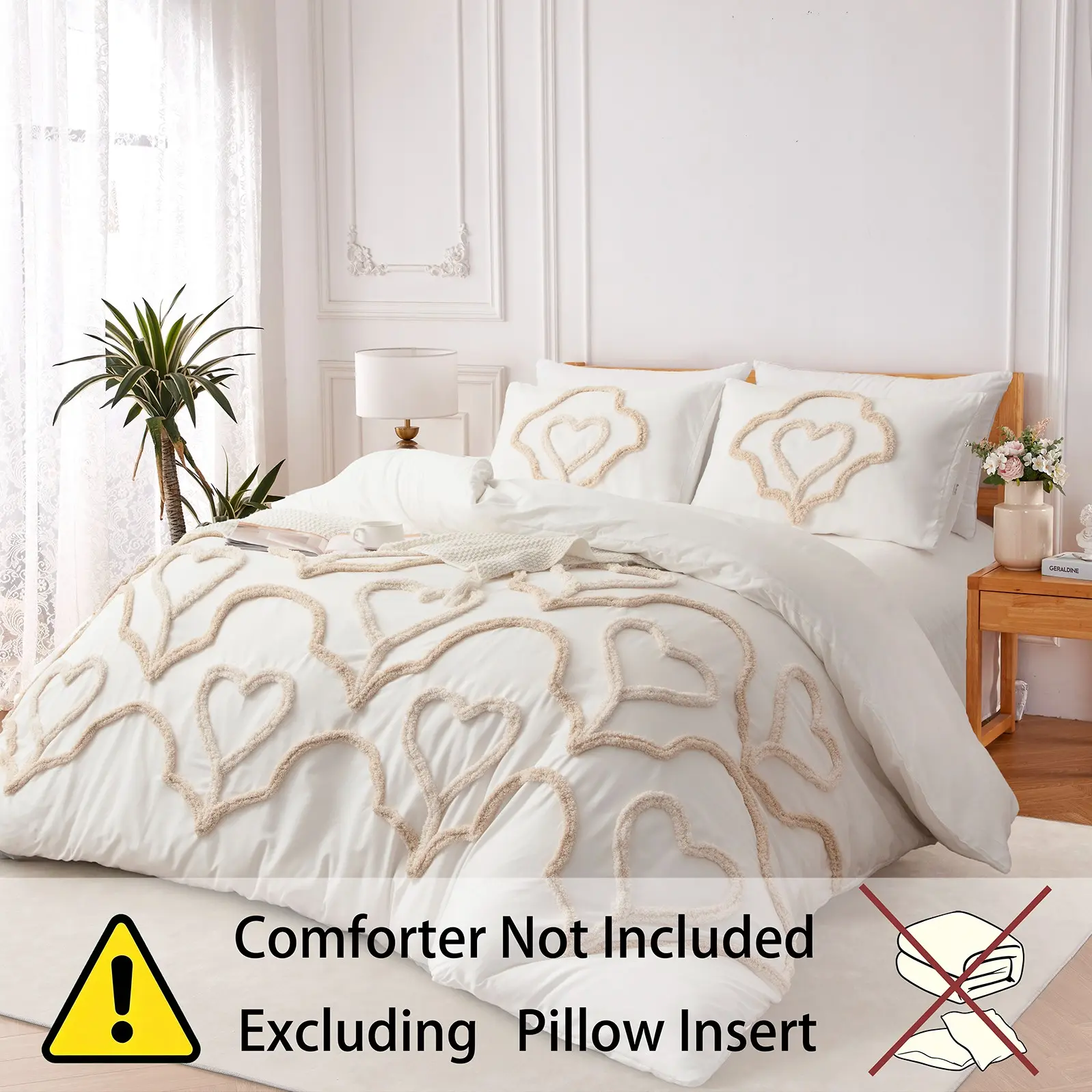 love pattern Duvet Cover Set, Boho Tufted Comforter Sets with Zipper Closure, Including1 Duvet Cover & 1/2 Pillowcase without Filler, Soft Comfortable Decorative Bedding Set for Home Bedroom