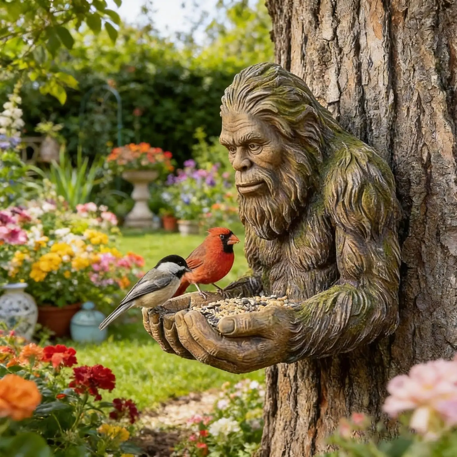 Bigfoot Bird Feeder, Funny Hanging Bird Feeder for Outdoors, Waterproof Tree-Mounted Outdoor Sculpture Feeders with Hidden Hook, for Courtyard Art Decoration Garden Decor Tree Garden Hugger, Birds Feeder