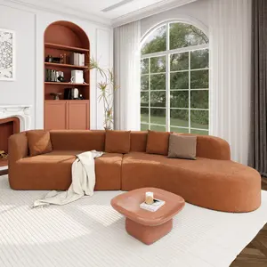 U_Style 132" Modern Sectional Sofa with Curved Design, 2-Piece Chenille Modular Couch with 4 Pillows, Plush Sponge & Spring Cushion, Large Sponge Modular Sofa for Living Room