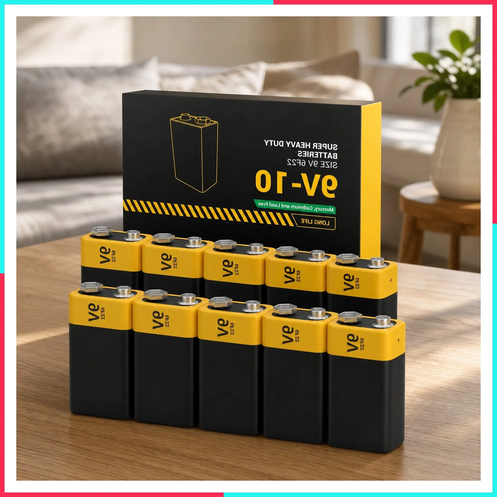 10 Pack 9V Carbon Zinc Batteries, 6F22 Square Batteries for Smoke/CO Detectors, Ultra Long Lasting