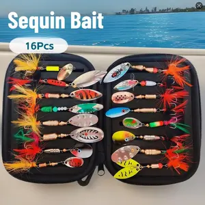 16 Pack Spinner Blade Lure Set, Noisy Spinner Bait Combo with Feather Treble Hooks, Metal Spinning Spoon Fishing Lures for Freshwater & Saltwater Angling