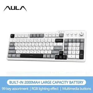 AULA F3099 Wireless Keyboard, Rechargeable Keyboard with RGB Light, Ergonomic Design Keyboard for Computer & Office