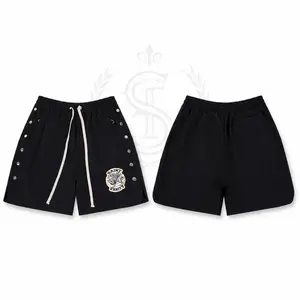 Saint Vanity Nylon Shorts, Premium Metallic Snap Button Swim Trunks for Men, Unisex Relaxed Fit Sports Boardshorts with Embroidered Patch, Trendy High-Street Waterproof Casual Summer Gym Clothes