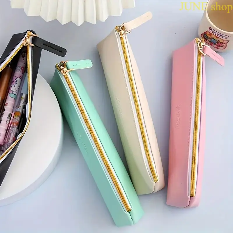 Fashion Unisex Classic 1-Piece Minimalist Solid Fabric Pencil Pouch - Large-Capacity Zippered Multi-Use Storage Organizer, Portable Essential Supplies Accessory for School, Travel