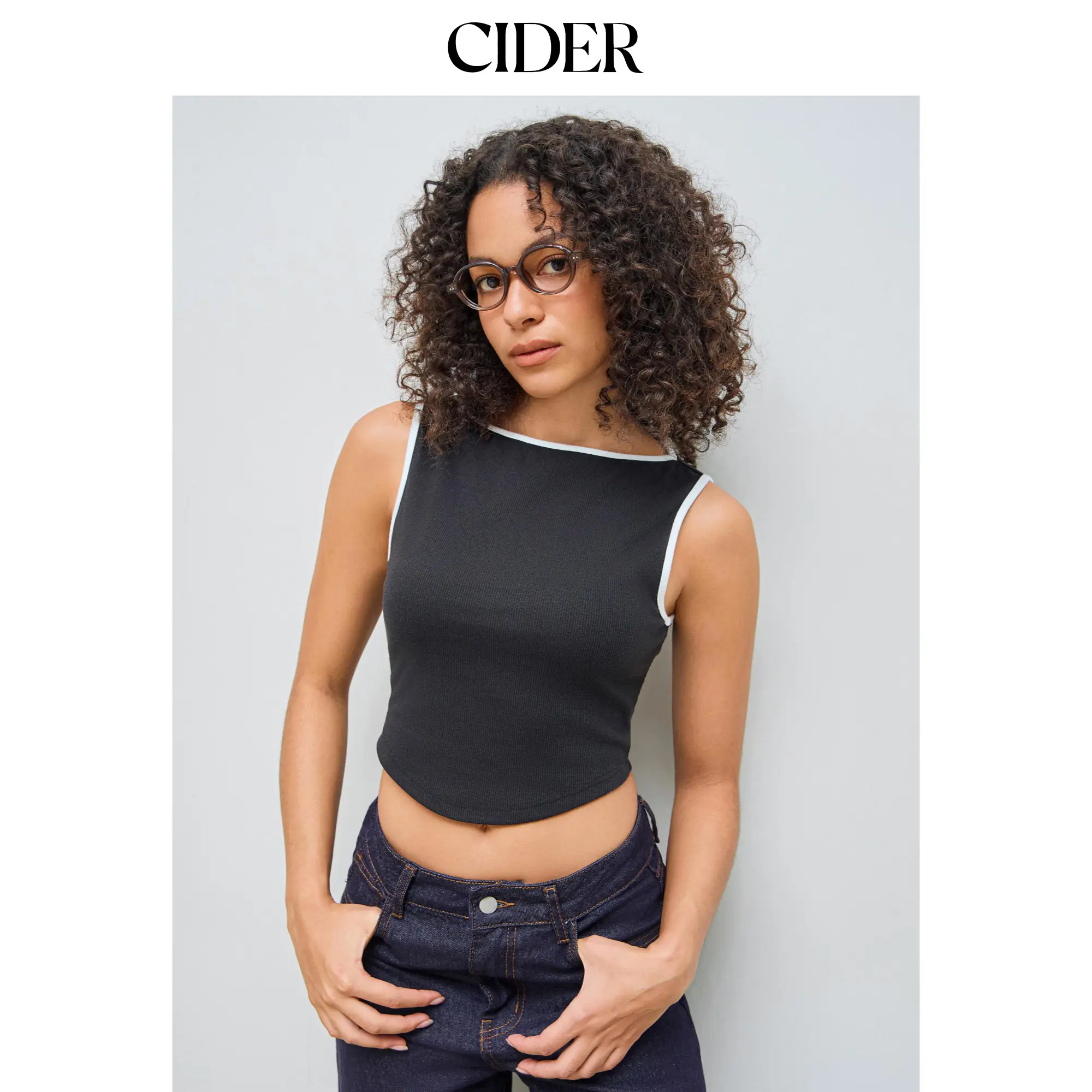 Cider [size 2-10] Cotton-blend Boat Neck Contrasting Binding Crop Tank Top SummerWins SummerFinds