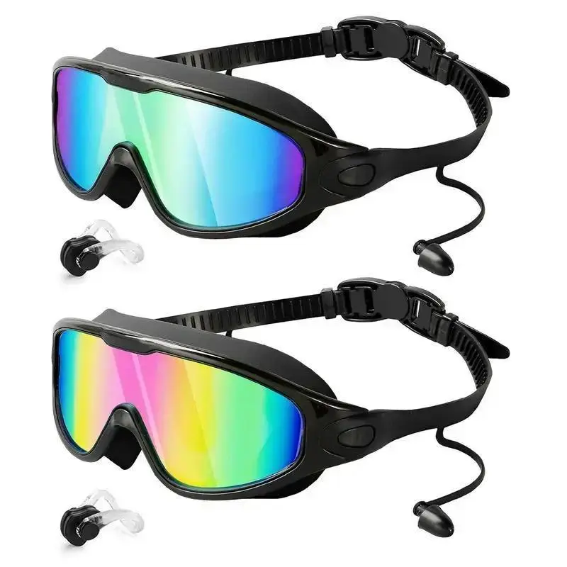 2-Pack Youth & Adult Outdoor Swimming Goggles, Large-Frame Silicone Design, Leakproof, Waterproof, Anti-Fog UV-Protection Lenses for Beginner Swimmers