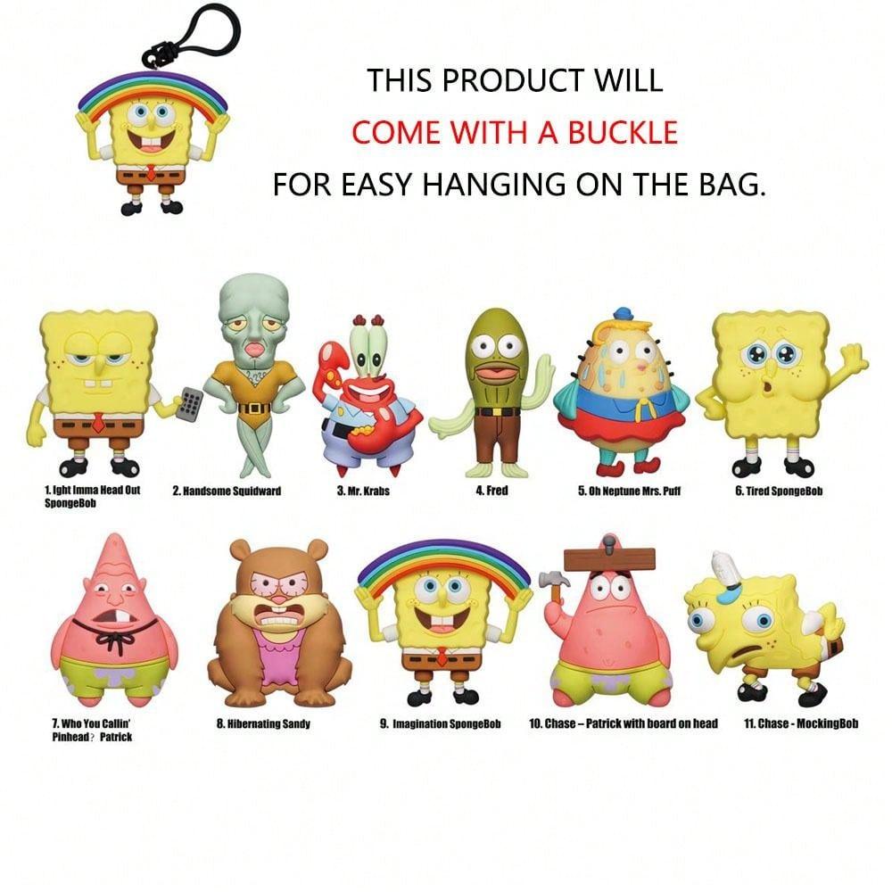 1pc Official SpongeBob 3D Cartoon Keychain Surprise Collectibles Blind Bag Clip Random Character Including Patrick Squidward Funny Gift for Family Friends Birthday Anniversary