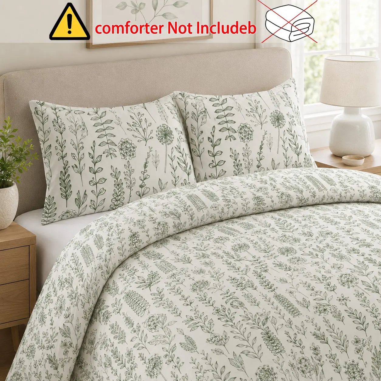 3-Piece Floral Bedding Set, Zipper Design, Soft Touch, No Core Included, Ideal for Bedroom, Airbnb, Rental Homes, Plant Art Print