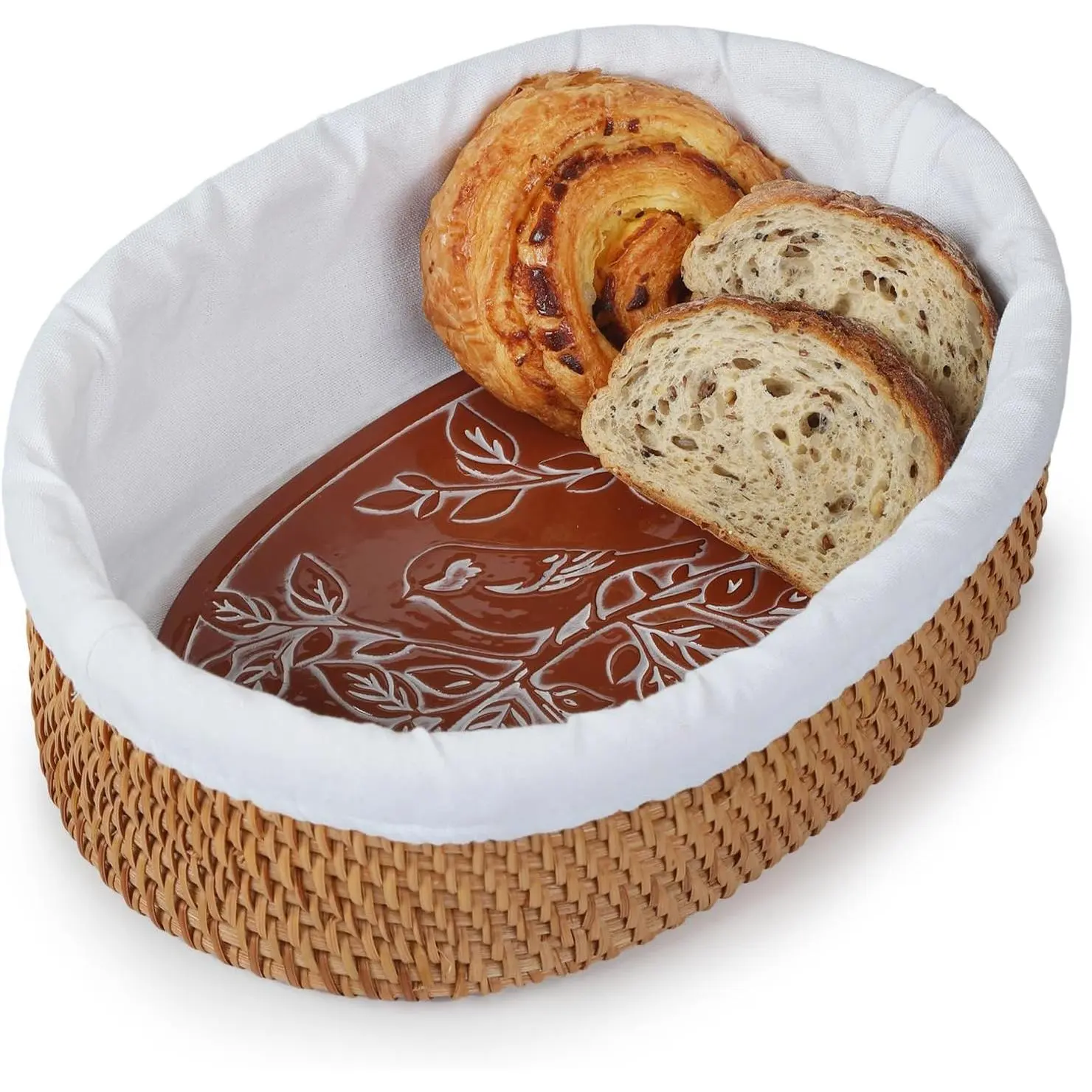 YANGQIHOME Bread Warmer Basket with Terracotta Warming Stone, Large Capacity for Sourdough, Tortillas, Rolls, Keeps Bread Warm 60+ Minutes, Includes Lid, Tongs & Liner