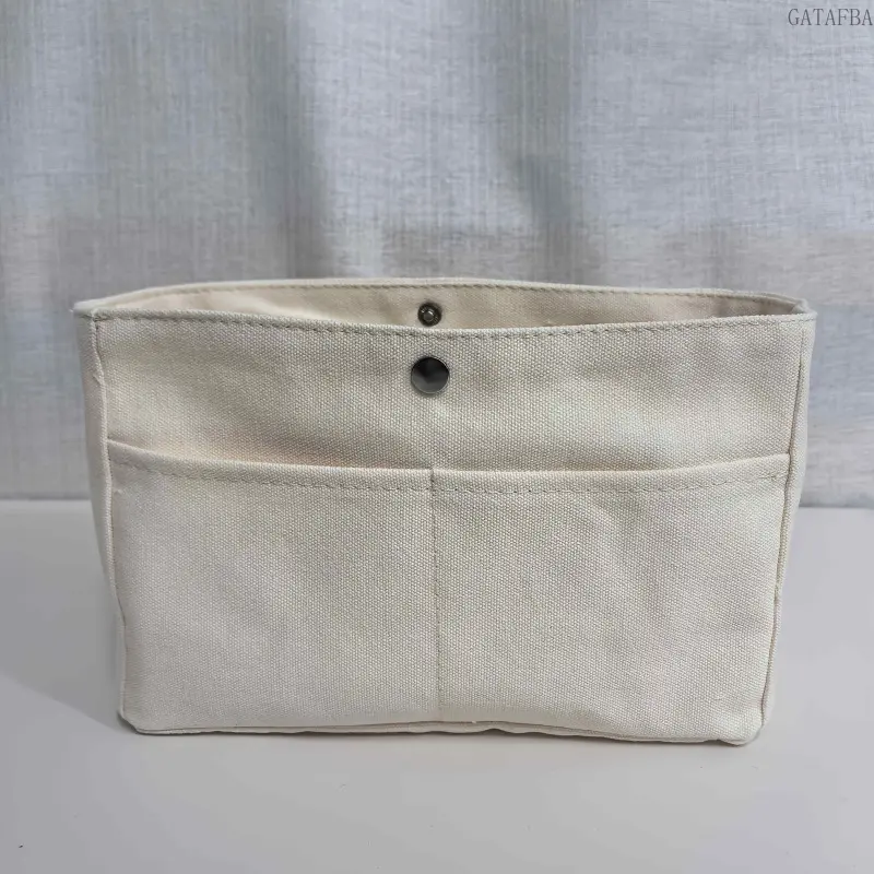 Women's Minimalist Insert Organizer Bag, Solid High-Capacity Storage Pouch with Multiple Inner Pockets and Button Closure for Daily Sorting