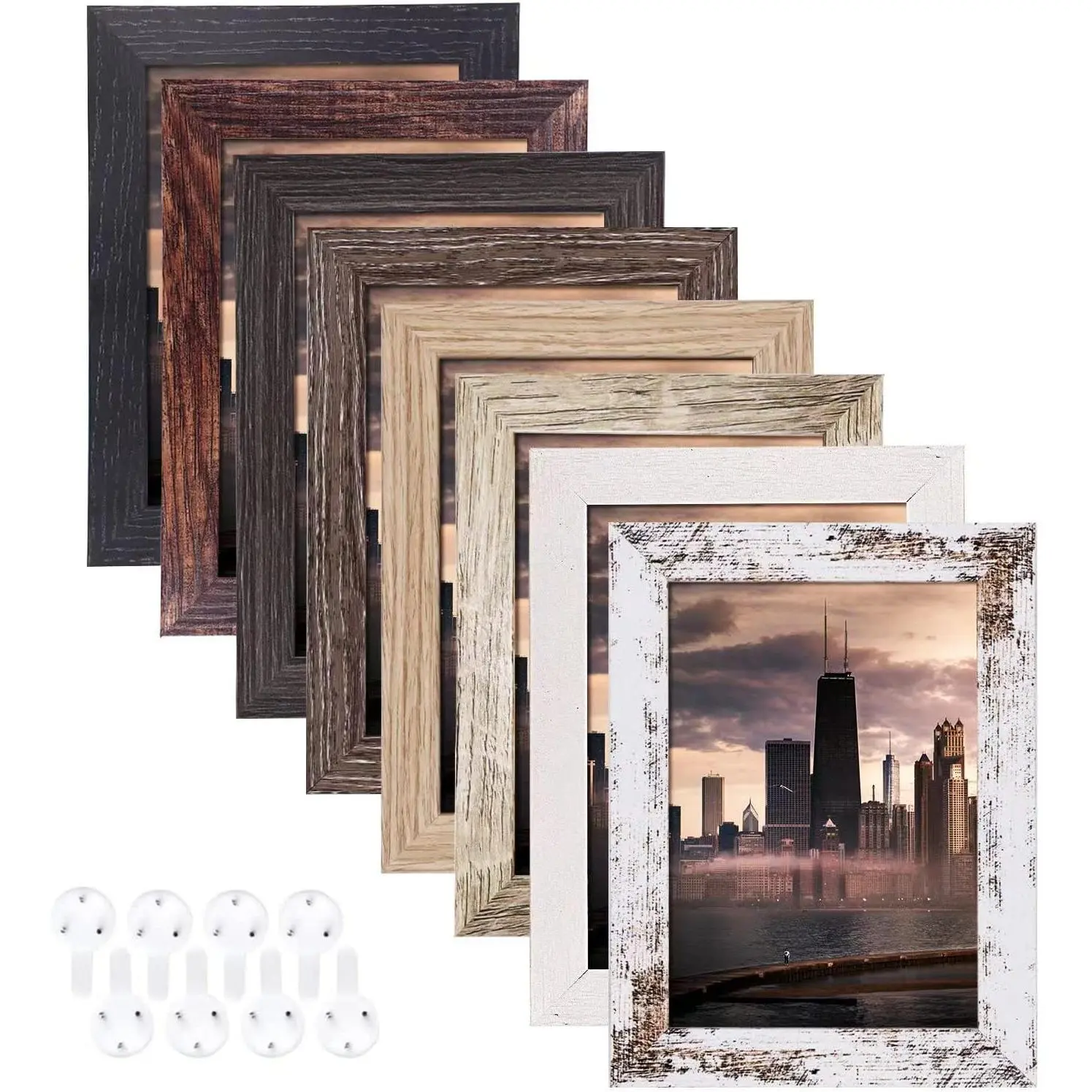 5x7 Picture Frames Set of 8, Rustic Multi Wood-Color Picture Frames, Vertical and Horizontal Formats for Wall Hanging and Tabletop Display, Perfect for Rustic Home & Office Decor