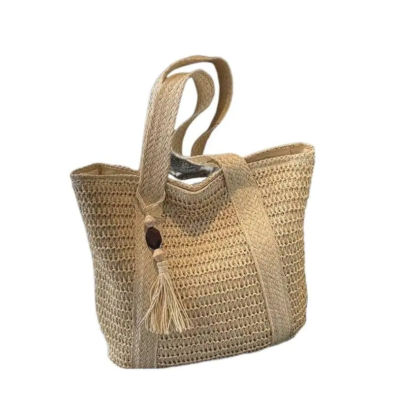 Women's Straw Tote Bag Large Capacity Beach Travel Shoulder Bag Handheld Woven Vacation Commuter Bag