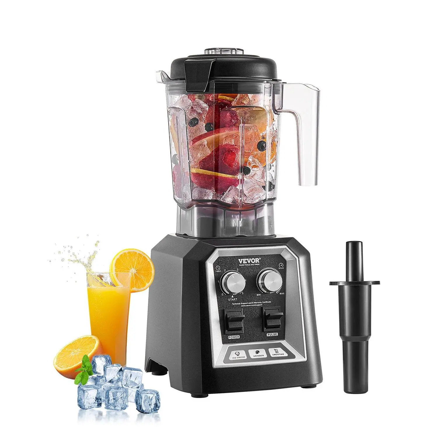 VEVOR Countertop Blender, 68 oz 1400W (1000 to 1499 W) Polycarbonate Blender with Powerful Motor, Multi-Functional Food Processor with Grinder & Juice Containers for Blendable Smoothies/Milkshakes, Kitchen Use