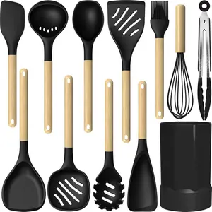 Silicone Kitchen Cooking Utensils Set, Chef 11Pcs Heat Resistant Kitchen Utensils, Spatula, Spoon, Whisk, Dishwasher Safe Kitchen Utensil Gadgets Tools Set for Nonstick Cookware