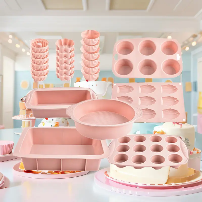 Silicone Baking Mold Set, 24pcs/set Multipurpose Silicone Bakeware Kit, Including Jelly Pudding Pan/Toaster Mold/Madeleine Pan/Silicone Cake Molds, Silicone Loaf Molds, Nonstick Home Baking Dessert Tool, Baking Essentials, Baking Supplies, Molding