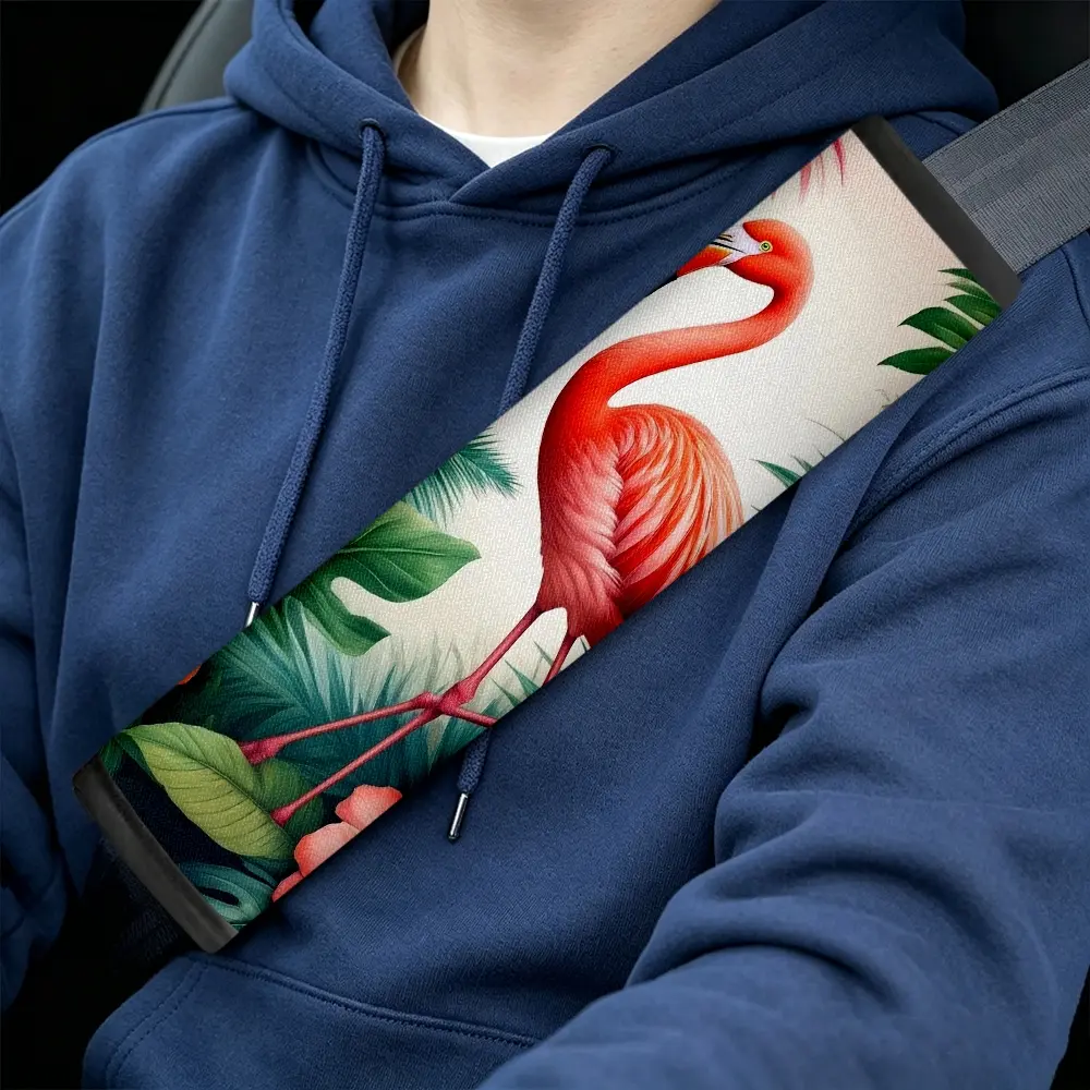 2pcs tropical flower and tree flamingo car seat belt cover, seat belt shoulder pad to relieve shoulder compression, suitable for SUV and truck seat belt decoration, Car Accessories Interior