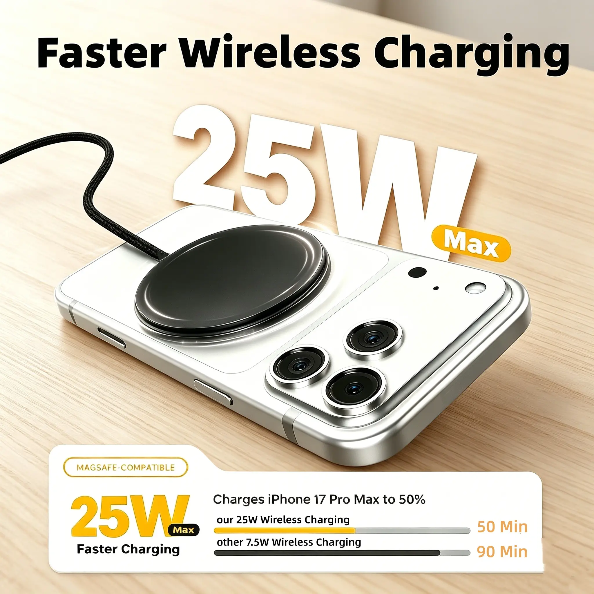 2packs 25w Fast Charging Qi2 Magnetic Wireless Charger, Magsafe Compatible for iPhone 17/16, AirPods, Portable for Desk & Travel, Devices