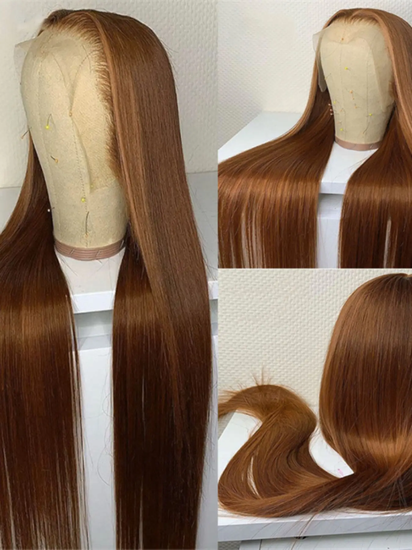 Soft Long 30 Inches 180 Density Natural Silk Straight Front Lace Wig, Synthetic Glueless Pre-Plucked Heat Resistant Daily Wear Lace Frontal Wigs