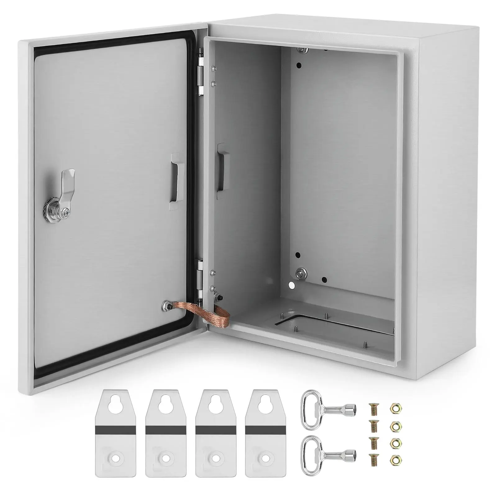 Outdoor Steel Electrical Junction Box - NEMA 4X IP66 Waterproof & Dustproof Enclosure with Lock & Mounting Plate - Global Project Box for Home Renovation and Electrical Applications