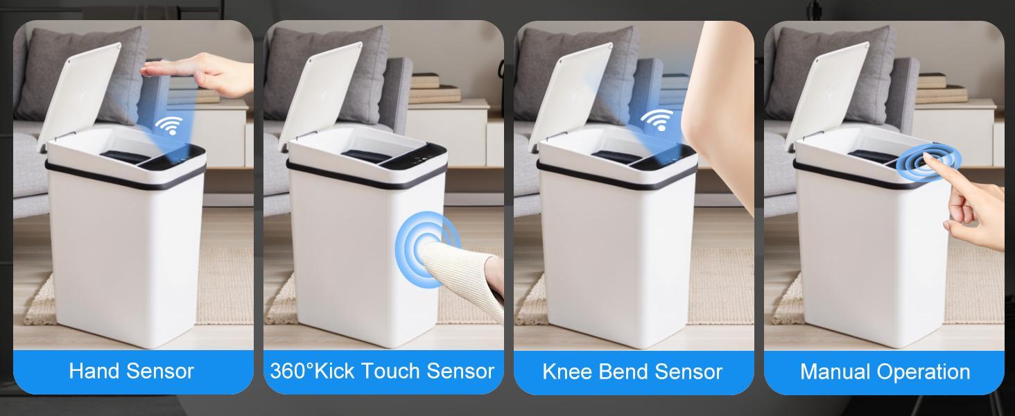 Touchless Motion Sensor Bathroom Trash Can with Lid, 4 Gallon Automatic Small Garbage Can, Narrow Smart Electric Plastic Waste Bin for Bedroom, Living Room, Office & Kitchen