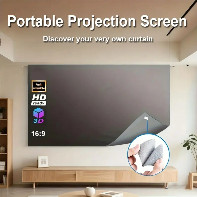 Portable Projection Screen 60-70 Inches, Outdoor Movie Screen, Foldable Design, Supports 16:9 Ultra HD, Compatible with Dlp LED LCD 3D Home Theater Outdoor Projectors
